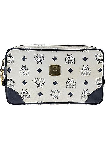 MCM Visetos White Canvas Clutch Bag (view 1)