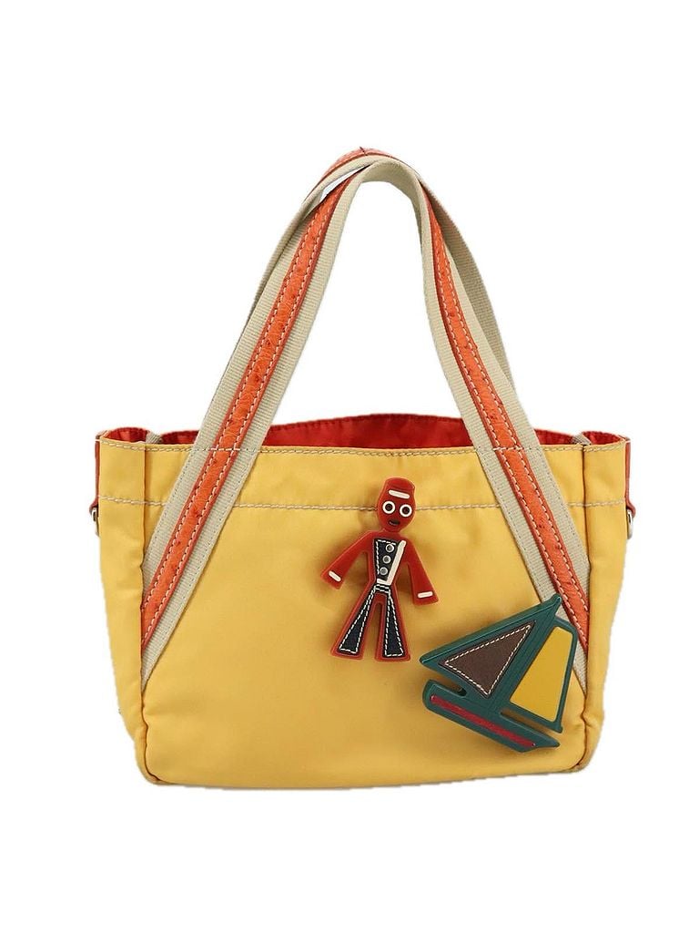 Prada 100% Canvas Solid Yellow Tessuto Yellow Canvas Handbag One size - photo 1