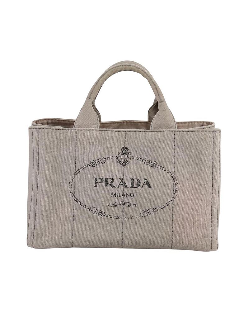 Prada 100% Canvas Solid Gray Canapa Grey Canvas Tote Bag One size - photo 1