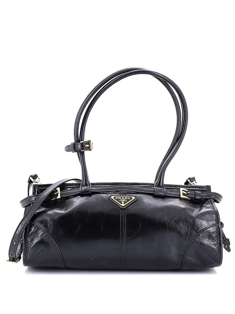 Prada 100% Leather Black Belted Convertible Shoulder Bag Vitello Shine Medium One size - photo 1