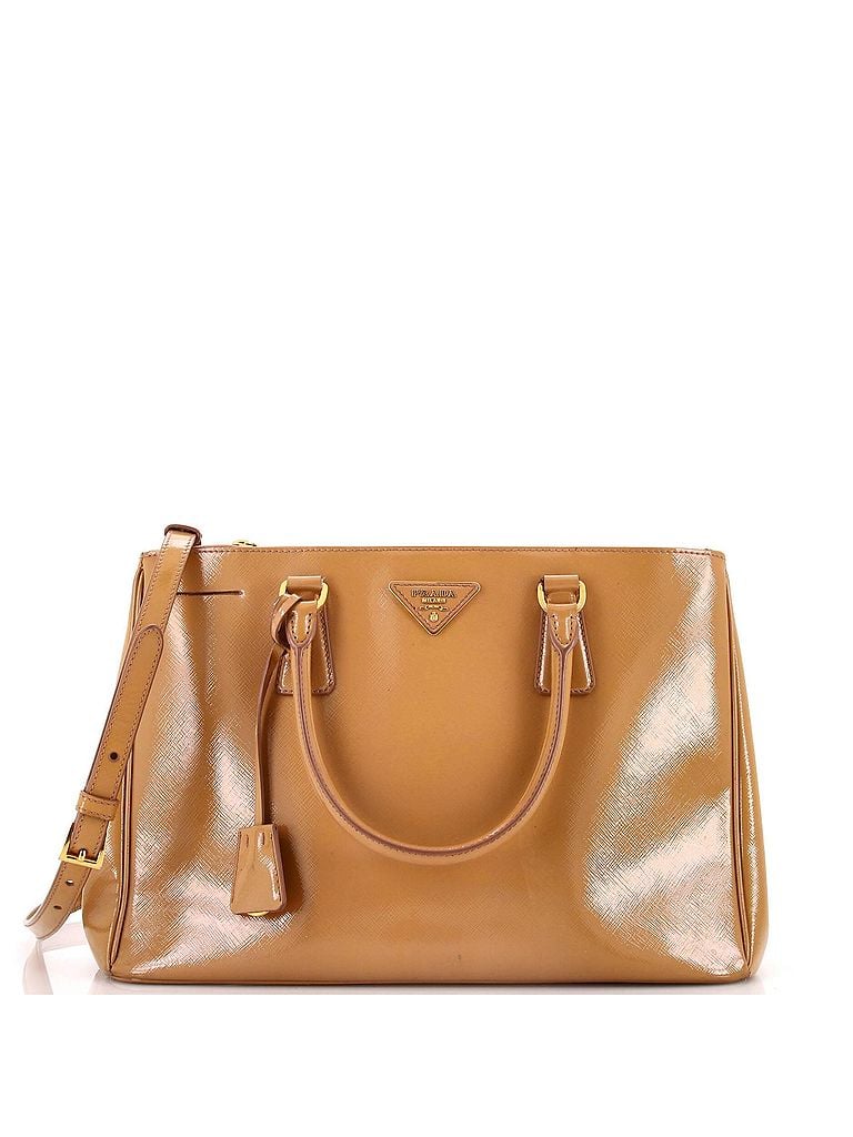 Prada 100% Patent Leather Brown Double Zip Lux Tote Vernice Saffiano Leather Medium One size - photo 1
