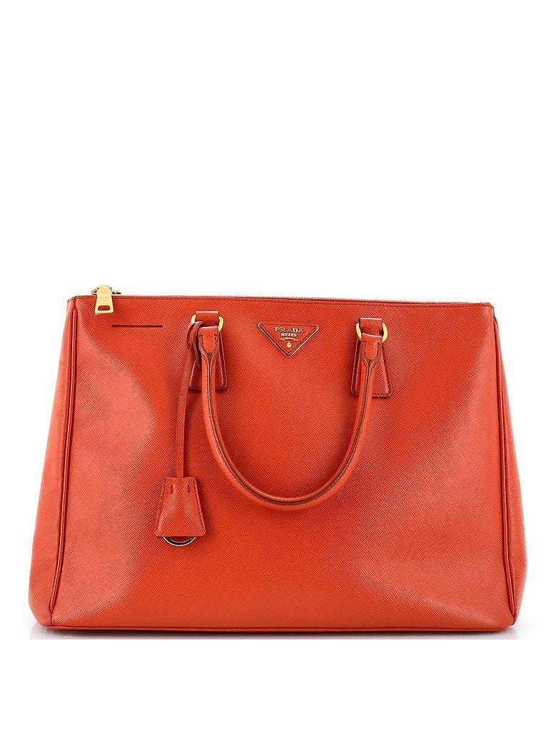 Prada 100% Leather Orange Double Zip Lux Tote Saffiano Leather Large One size - photo 1