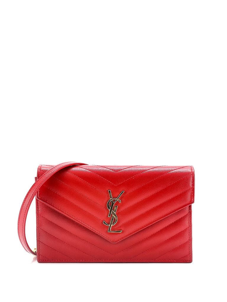 Saint Laurent 100% Leather Red Classic Monogram Wallet on Chain Matelasse Chevron Leather Small One size - photo 1