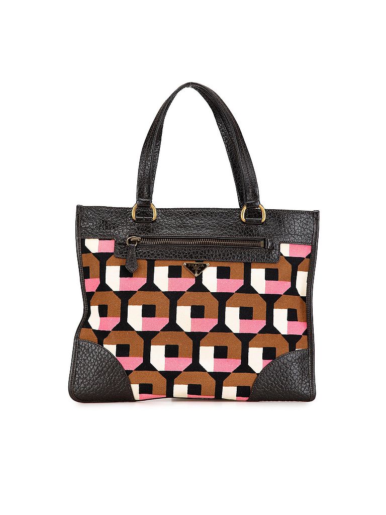 Prada 100% Canvas Black Leather Trimmed Printed Canvas Tote One size - photo 1