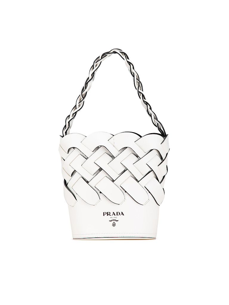 Prada 100% Leather White Vitello Intreccio Tress Bucket Bag One size - photo 1