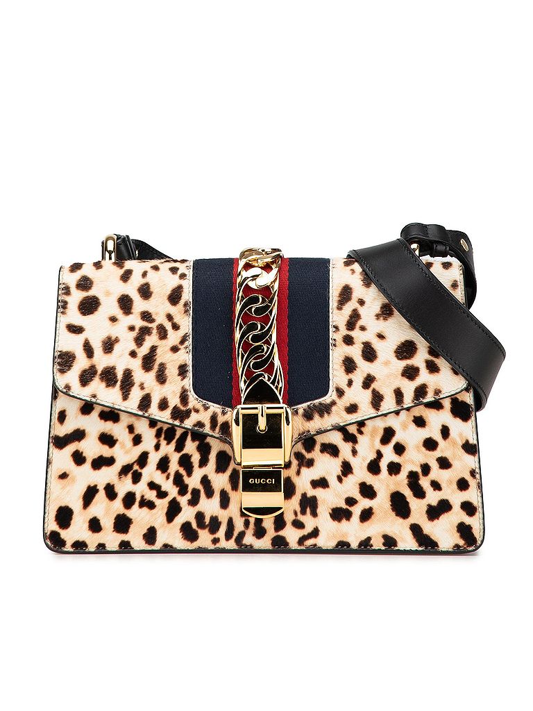 Gucci 100% Other Brown Small Pony Hair Leopard Print Sylvie Satchel One size - photo 1