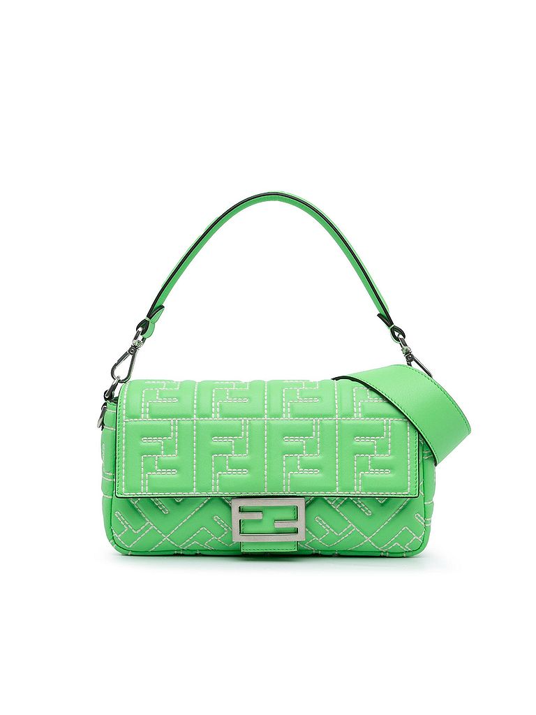 Fendi 100% Leather Green Zucca Embossed Stitched Leather Baguette Satchel One size - photo 1