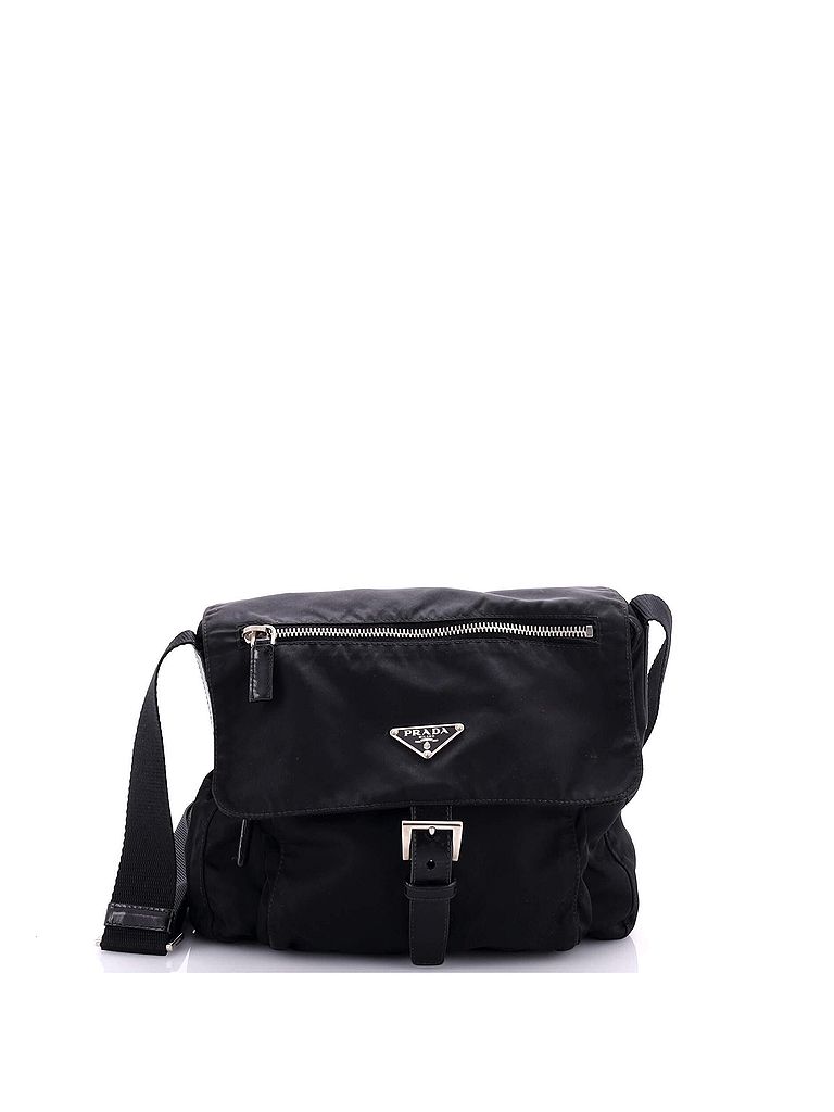 Prada 100% Nylon Black Buckle Messenger Bag Tessuto Small One size - photo 1