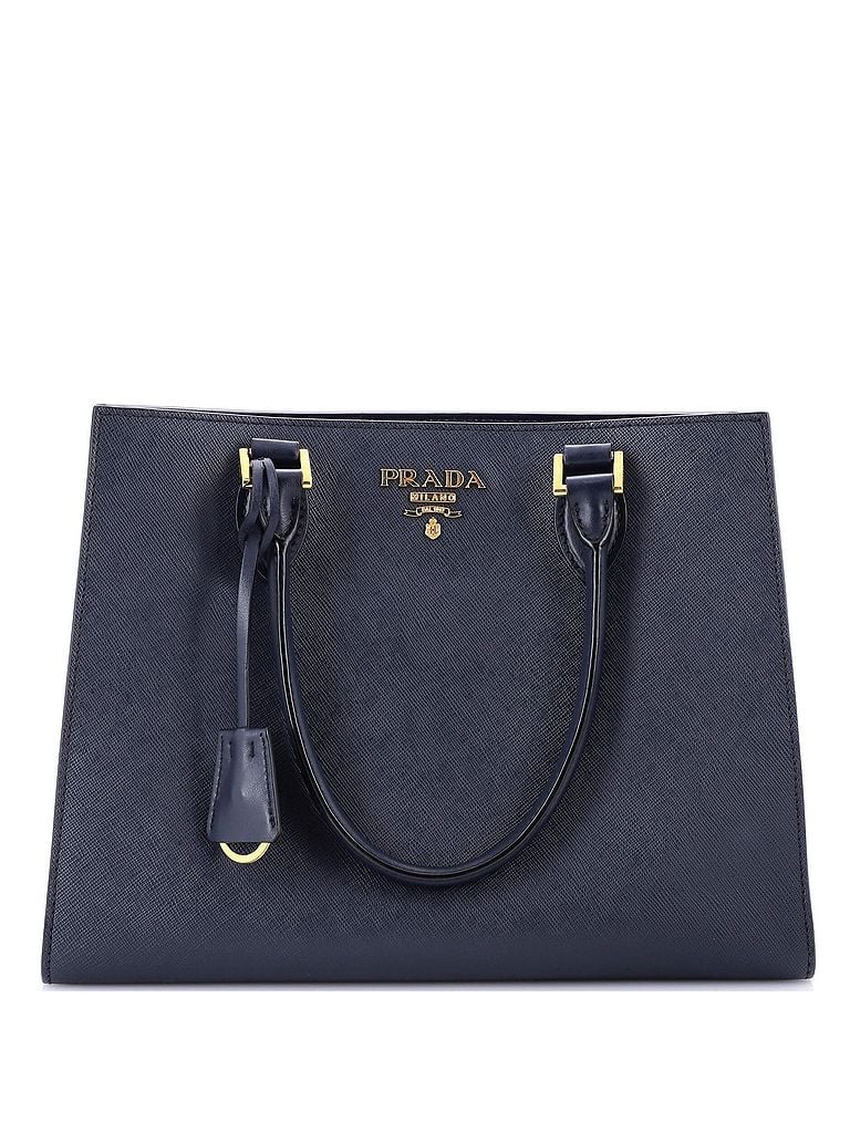 Prada 100% Leather Blue Convertible Open Tote Saffiano Leather Medium One size - photo 1