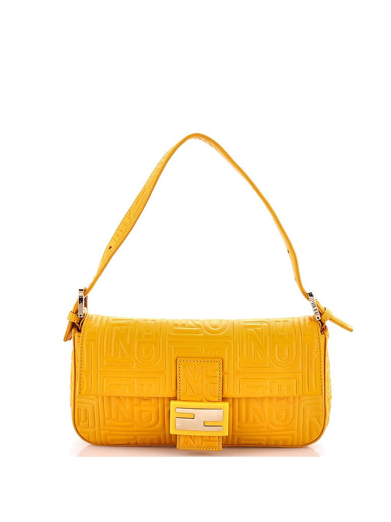 Fendi 100% Leather Yellow Baguette Bag Logo Embossed Leather Small One size - photo 1