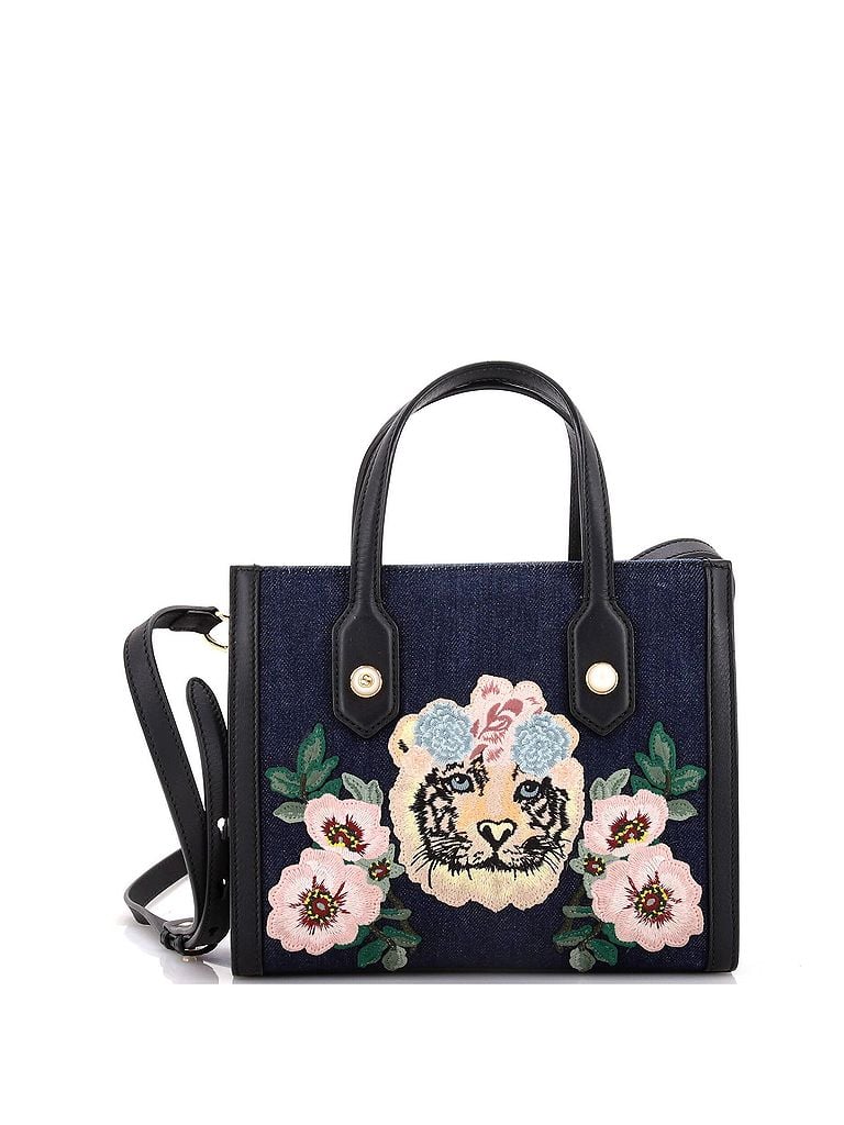 Gucci 100% Denim Blue Multi Color Tiger Pearl Tote Embroidered Denim Small One size - photo 1