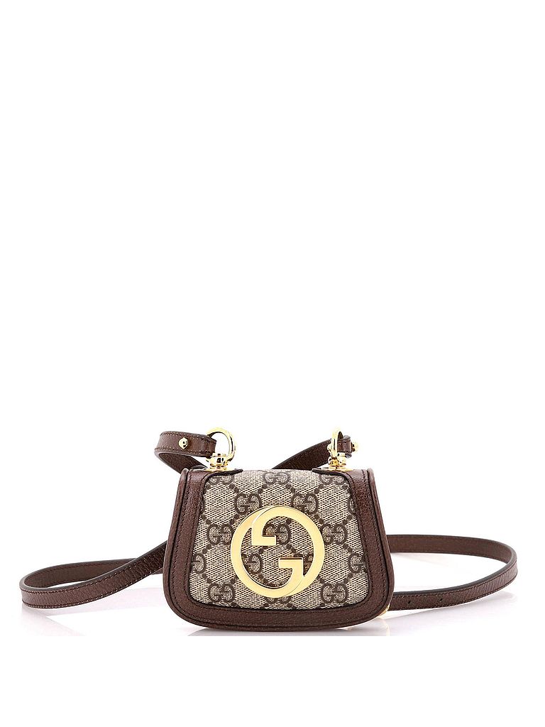 Gucci 100% Coatead Canvas Brown Blondie NM Card Case Wallet with Strap GG Coated Canvas One size - photo 1