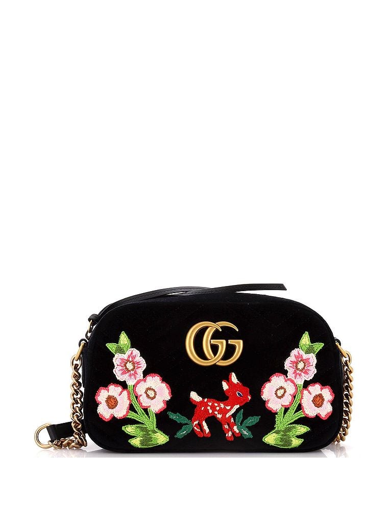 Gucci 100% Textile Black GG Marmont Shoulder Bag Matelasse Velvet with Applique Small One size - photo 1