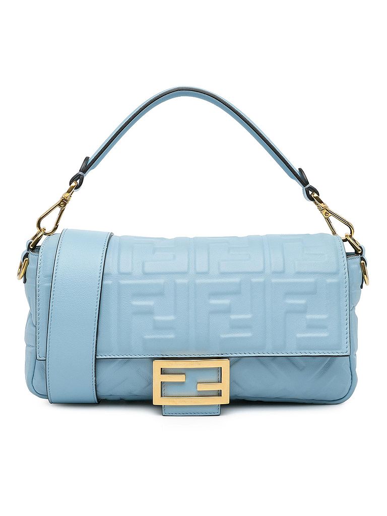 Fendi 100% Leather Blue Zucca Embossed Leather Baguette Satchel One size - photo 1