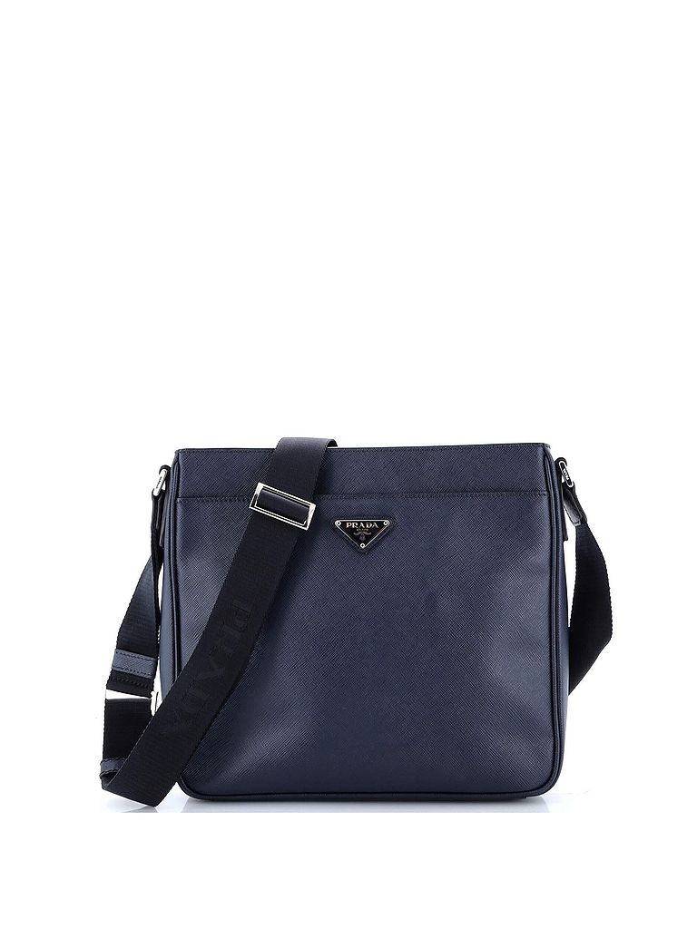 Prada 100% Leather Blue Front Pocket Messenger Bag Saffiano Leather Small One size - photo 1