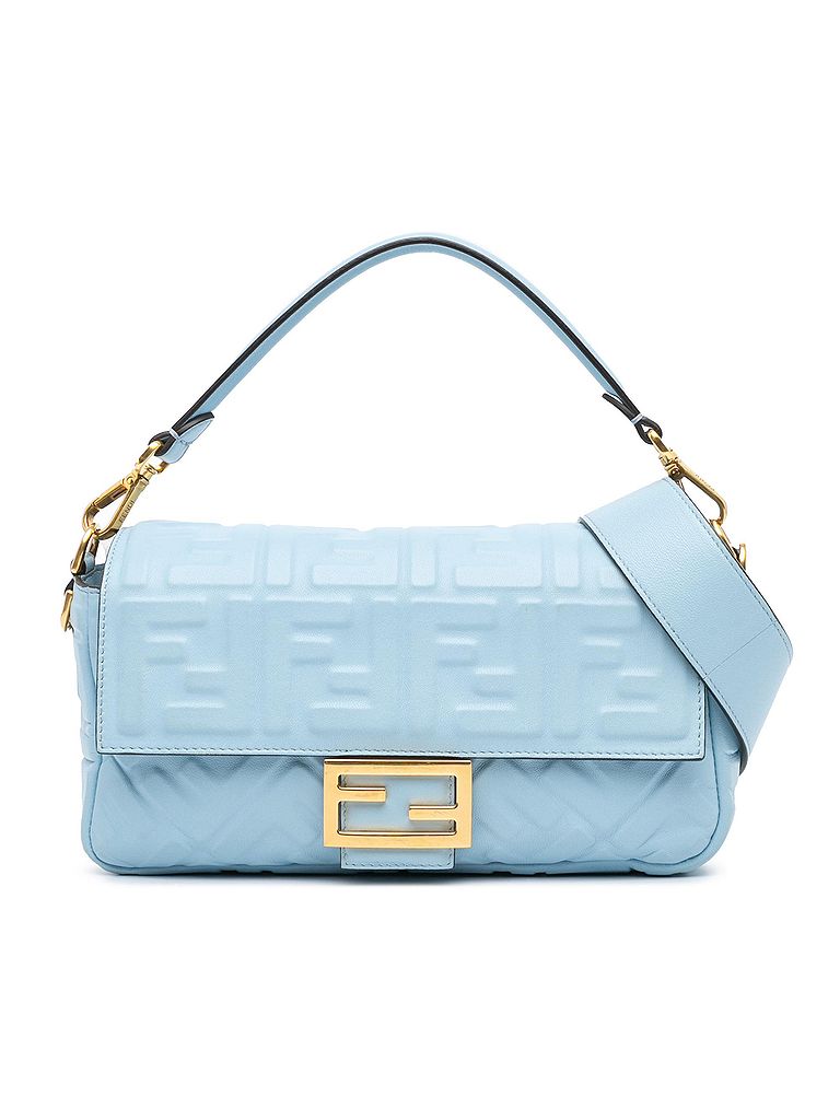 Fendi 100% Leather Blue Zucca Embossed Leather Baguette Satchel One size - photo 1