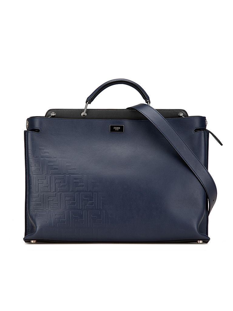 Fendi 100% Leather Blue Large Zucca Embossed Leather Peekaboo Iconic Essential Satchel One size - photo 1