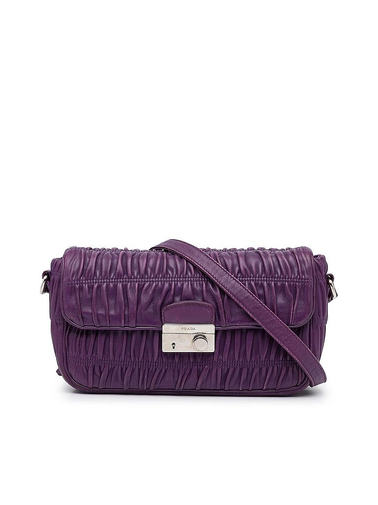 Prada 100% Leather Purple Nappa Gaufre Sound Lock Crossbody Bag One size - photo 1