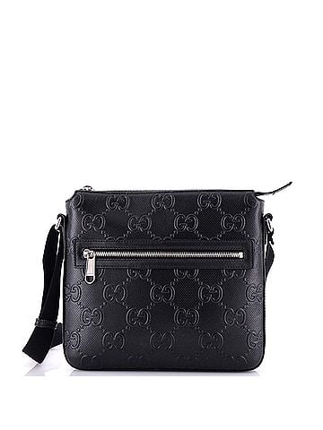 Gucci Front Zip Messenger GG Embossed Perforated Leather Small (view 1)