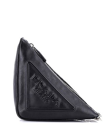 Prada Triangle Logo Wristlet Pouch Embossed Leather (view 1)