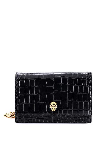 Alexander McQueen Skull Chain Crossbody Bag Crocodile Embossed Leather Mini (view 1)