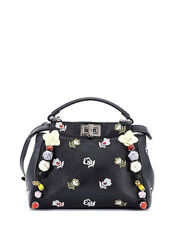 Fendi Peekaboo Bag Embroidered Leather with Floral Applique Mini (view 1)
