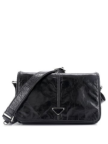 Prada Triangle Logo Flap Messenger Bag Glazed Leather Medium (view 1)