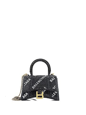 Balenciaga Hourglass Top Handle Bag Suede and Allover Logo Crystals XS (view 1)