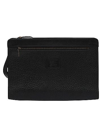 Burberry Check Link Black Leather Clutch Bag (view 1)