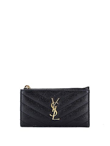 Saint Laurent Monogram Fragments Zip Card Holder Matelasse Chevron Leather (view 1)
