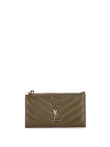 Saint Laurent Monogram Fragments Zip Card Holder Matelasse Chevron Leather (view 1)