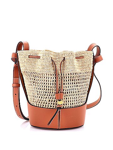 Loewe Balloon Bucket Bag Raffia and Leather Small (view 1)