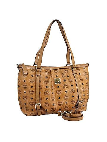 MCM Visetos Brown Canvas Tote Bag (view 1)