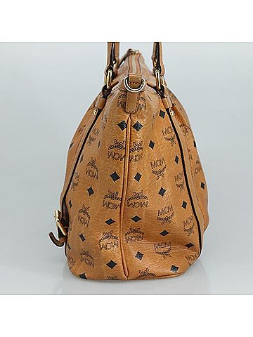 MCM Visetos Brown Canvas Tote Bag (view 2)