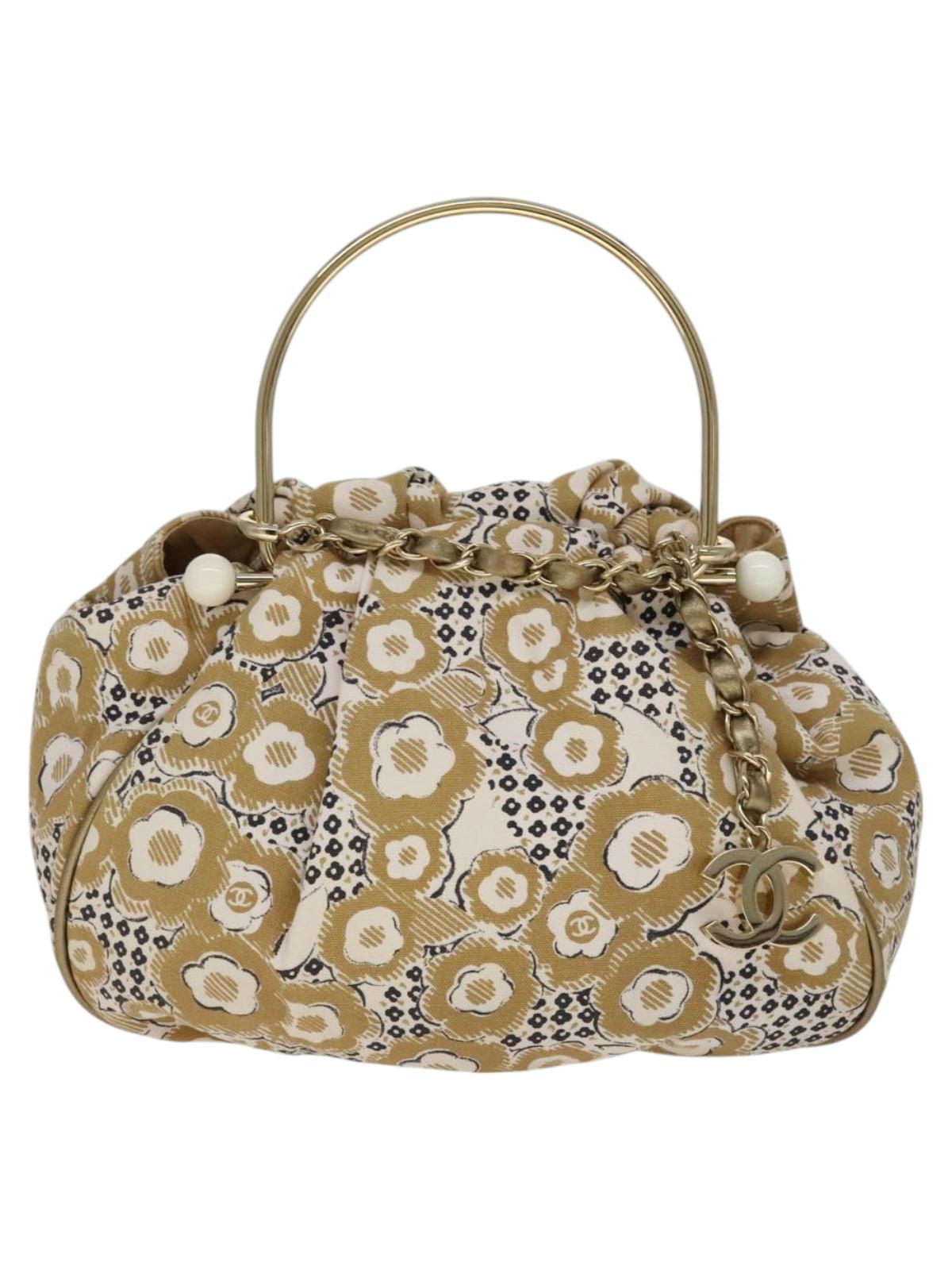 Chanel 100% Canvas Tan Camélia Beige Canvas Handbag One size