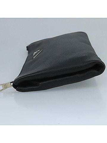 Prada Triangle Logo Black Leather Clutch Bag (view 2)