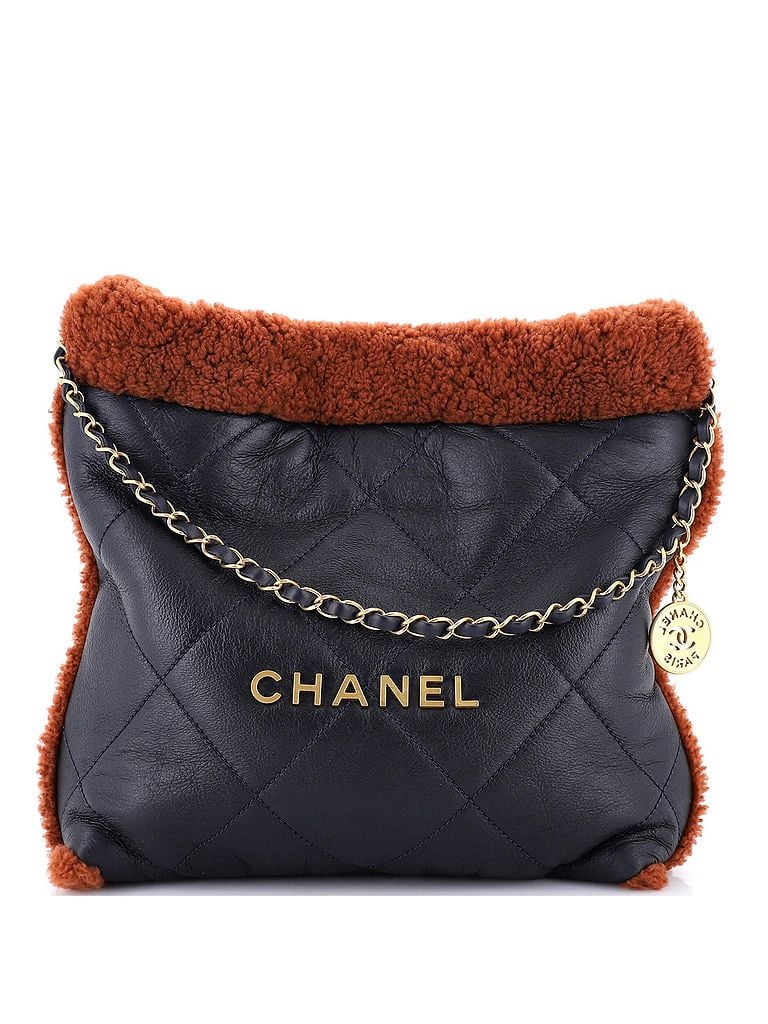 Chanel Blue Brown 22 Chain Hobo Quilted Lambskin with Shearling Small One size - photo 1