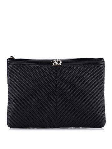 Chanel Boy O Case Clutch Chevron Calfskin Medium (view 1)