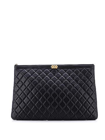 Chanel Boy O Case Clutch Quilted Lambskin Large (view 1)