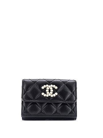 Chanel CC Pearl Trifold Flap Wallet Quilted Lambskin Small (view 1)