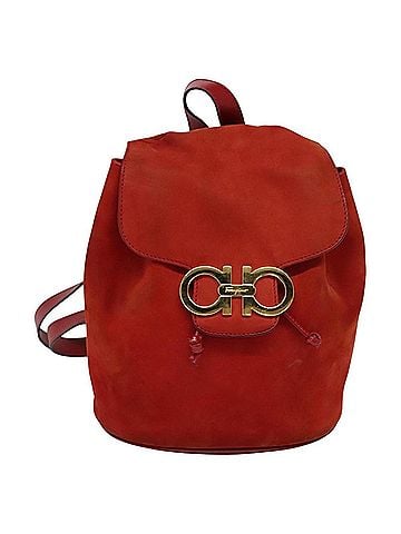 Salvatore Ferragamo Gancini Red Suede Backpack Bag (view 1)