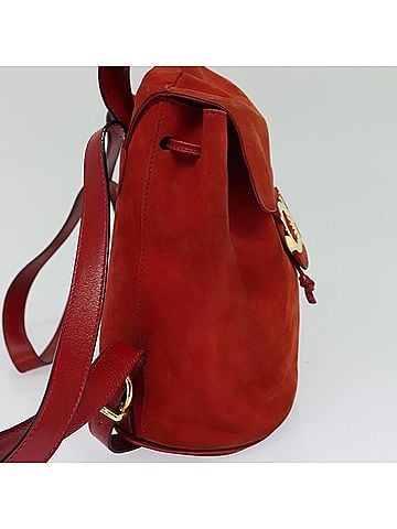 Salvatore Ferragamo Gancini Red Suede Backpack Bag (view 2)