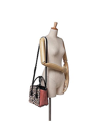 Prada Ponyhair Leopard Print Cavallino Twin Pocket Satchel (view 2)