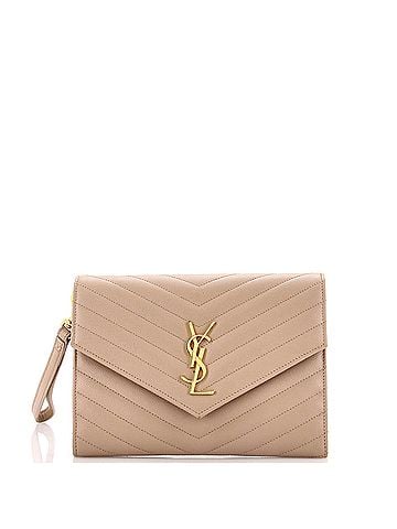 Saint Laurent Classic Monogram Envelope Wristlet Clutch Matelasse Chevron Leather (view 1)