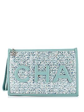 Chanel Logo Wristlet Clutch PVC Over Quilted Tweed Large (view 1)