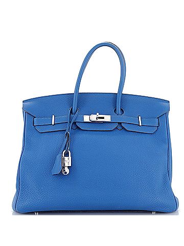 Hermès Birkin Handbag Blue Clemence with Palladium Hardware 35 (view 1)