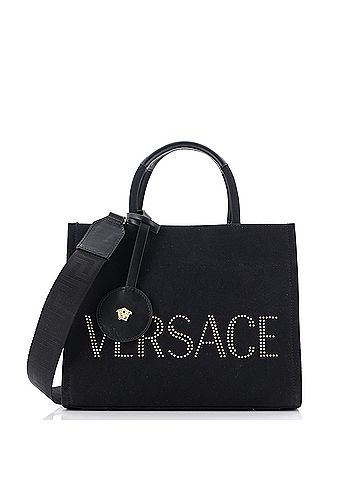 Versace Logo Convertible Tote Studded Canvas Small (view 1)