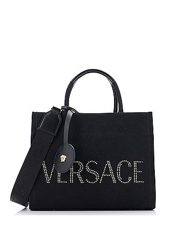 Versace Logo Convertible Tote Studded Canvas Small (view 1)