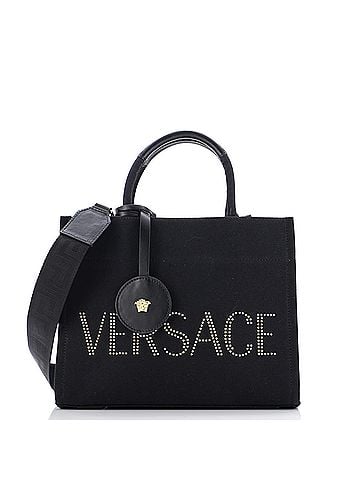 Versace Logo Convertible Tote Studded Canvas Small (view 1)