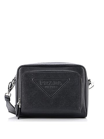 Prada Triangle Logo Messenger Bag Embossed Saffiano Leather Small (view 1)